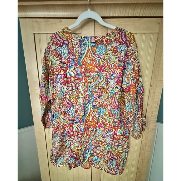 Kikisol Blouse Shirt Womens Medium Colorful Floral Tunic Cover Up Coastal Beach - Picture 3 of 6